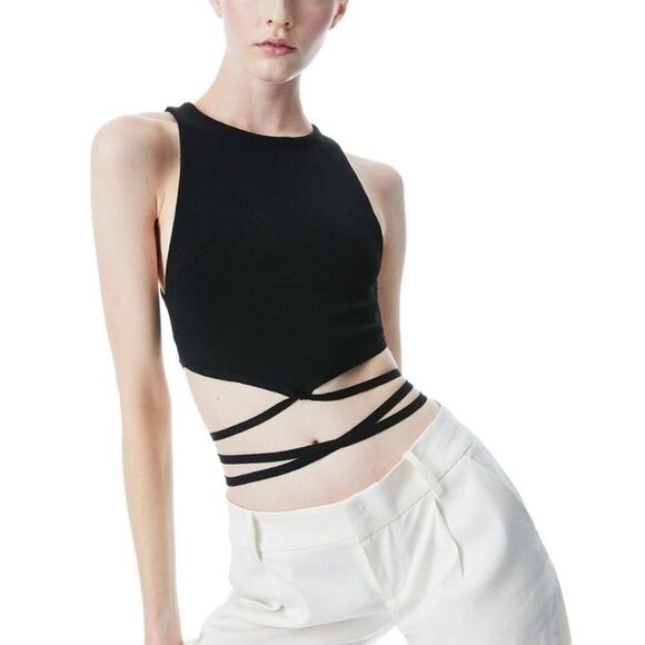 Alice + Olivia Tops - ALICE AND OLIVIALatia Tie Waist Knit Tank In Black Size S